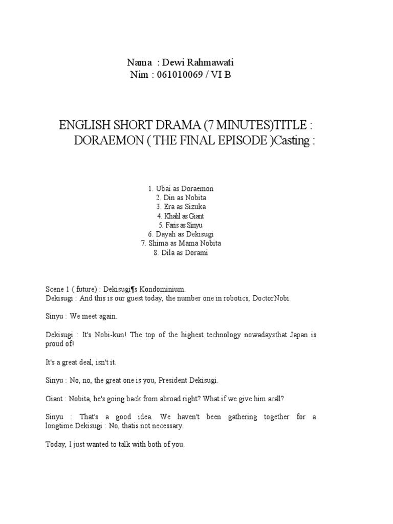 Doraemon: The Final Episode Script | PDF | Leisure