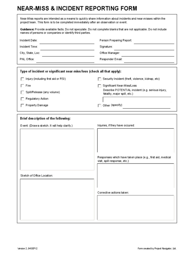Near-Miss Incident Reporting Form | PDF