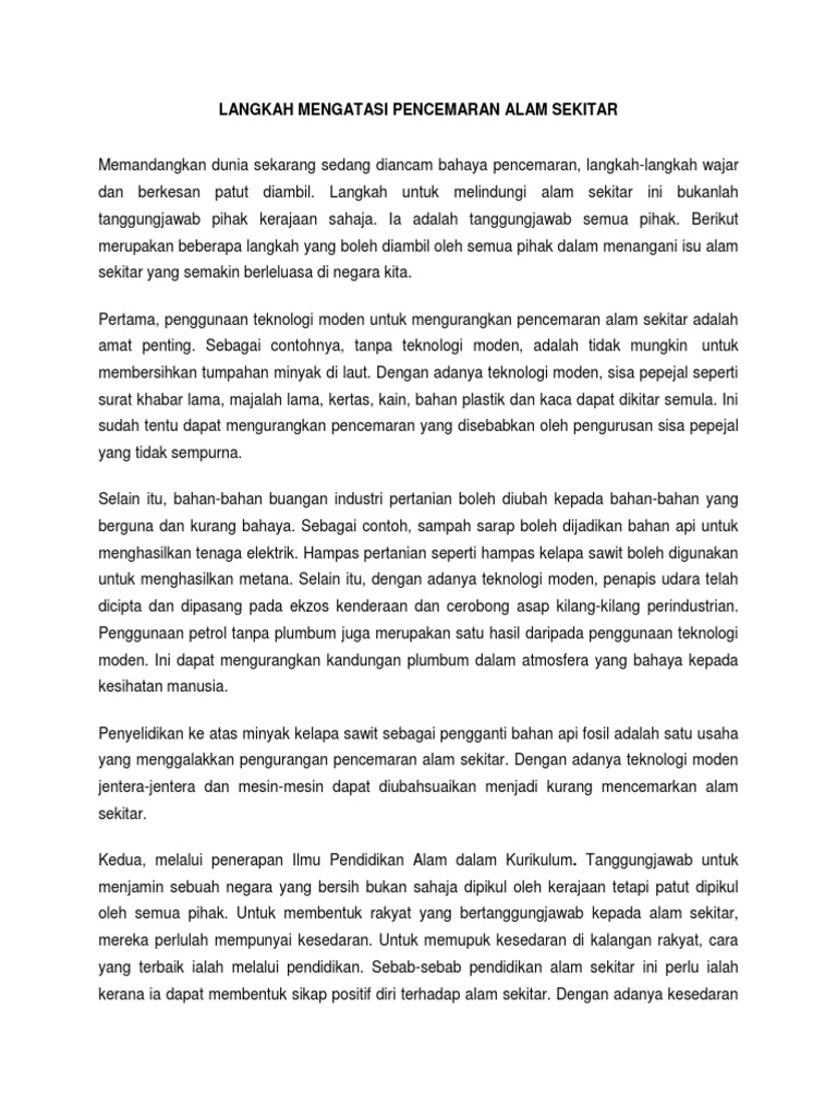 Langkah Mengatasi Pencemaran Alam Sekitar Langkah Mengatasi Pencemaran Alam Sekitar