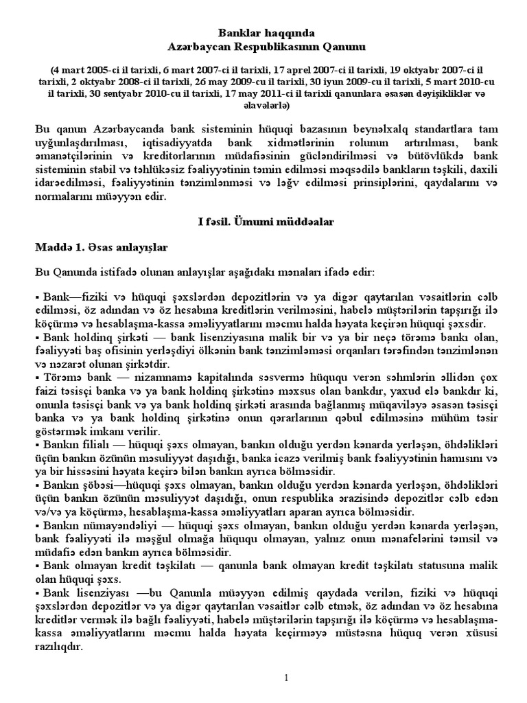 BANKLAR HAQQINDA QANUN PDF - 