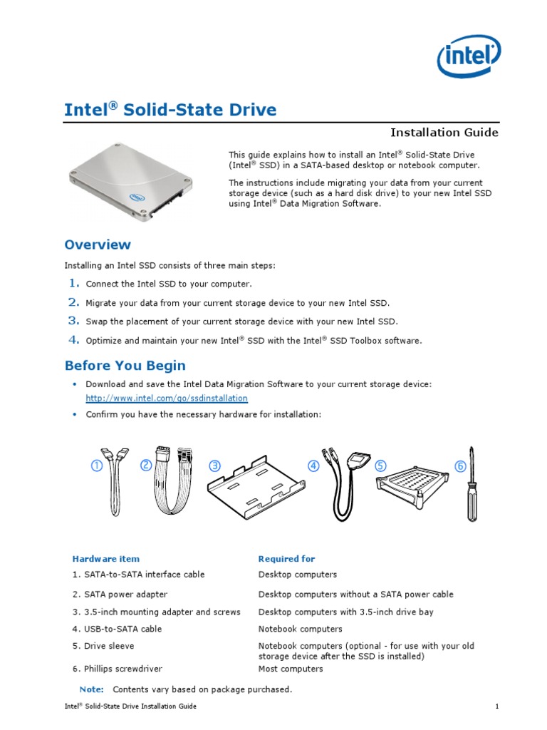 Intel Solid-State Drive: Installation Guide | PDF | Solid State Drive | Usb