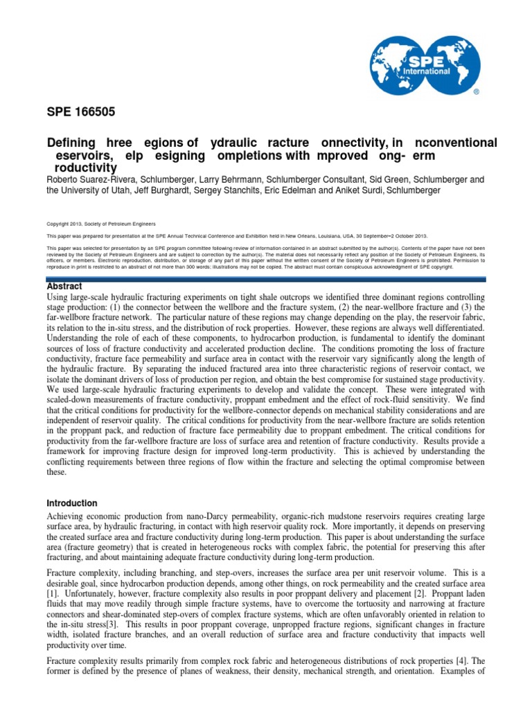 SPE166505 Defining Three Regions of Hydraulic Fracture Connectivity in