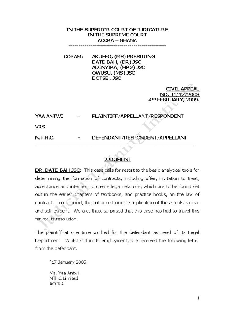 pdf contract ghana law Antwi And  Acceptance  v NTHC  Offer Performance Specific