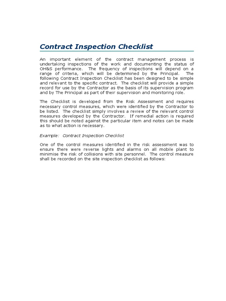 Contract Inspection Checklist Guide | PDF | Technology & Engineering