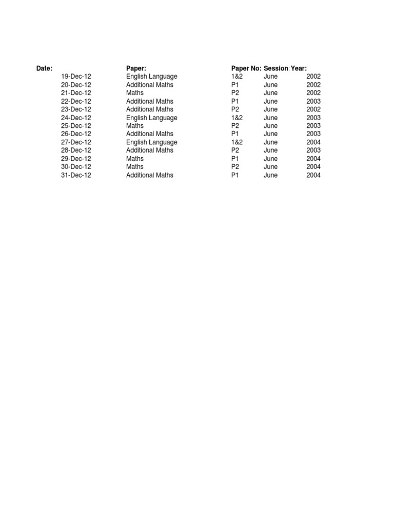 Exam Schedule for Math & English | PDF