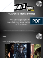 AQA GCSE Media Studies: Unit 1 Investigating The Media Exam Topic: Promotion and Marketing of Video Games