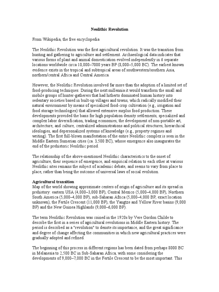Neolithic Revolution Wikipedia Neolithic Agriculture