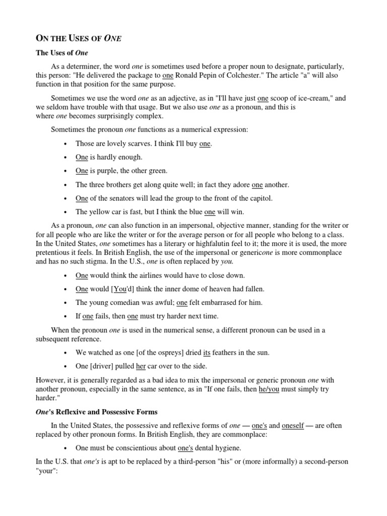 The Uses Of One _ Pronoms : One/Ones-anglais – SNTE