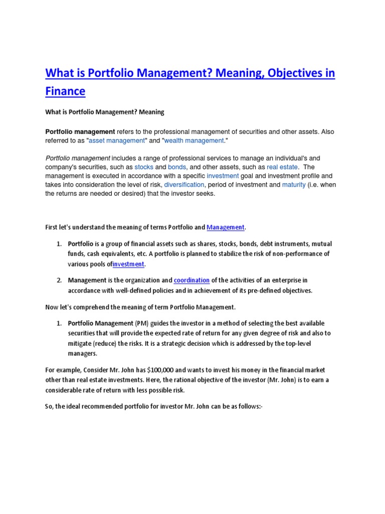 What Is Portfolio Management PDF Investment Management Investing