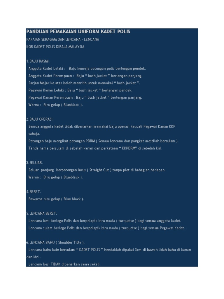 Etika Pakaian Kadet Polis Pdf