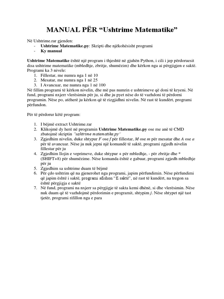 MANUAL PËR Ushtrime Matematike | PDF