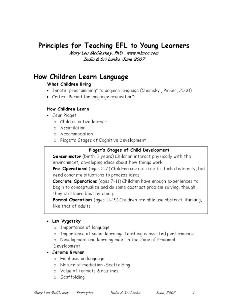 EFL Teaching Principles for Young Learners | PDF | Learning | Second ...