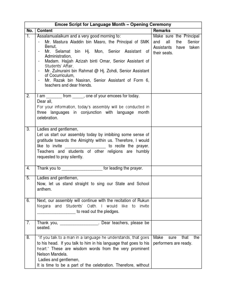 Emcee Text For English Month Pdf