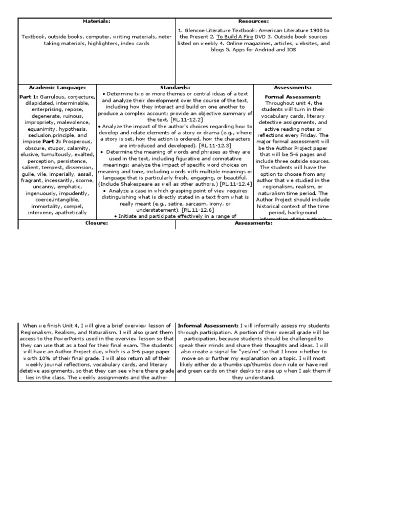 Unit 4 Lesson Plan PDF Homework Further Education