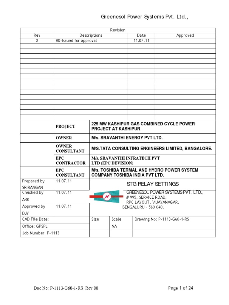 Sravanthi Relay Setting Chart PDF Electrical Impedance Electric