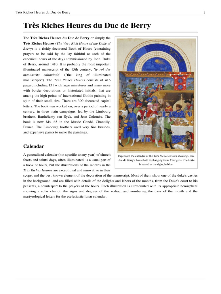 Tres Riches Heures Du Duc de Berry Renaissance Art Western Art
