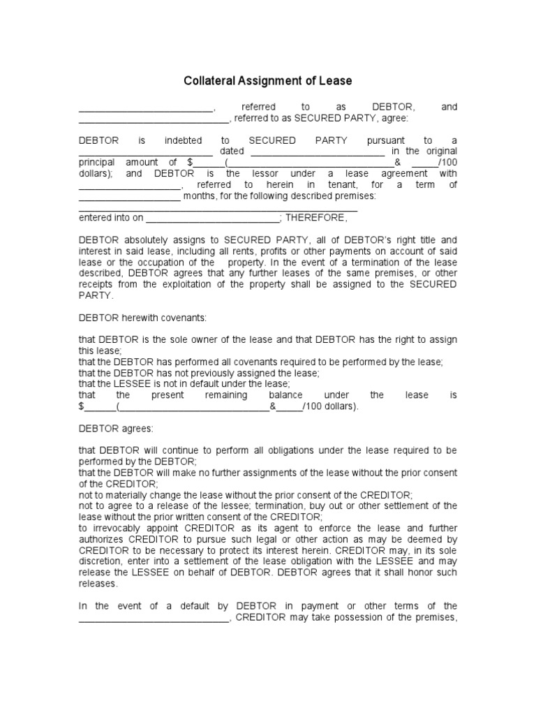 collateral assignment of lease by tenant