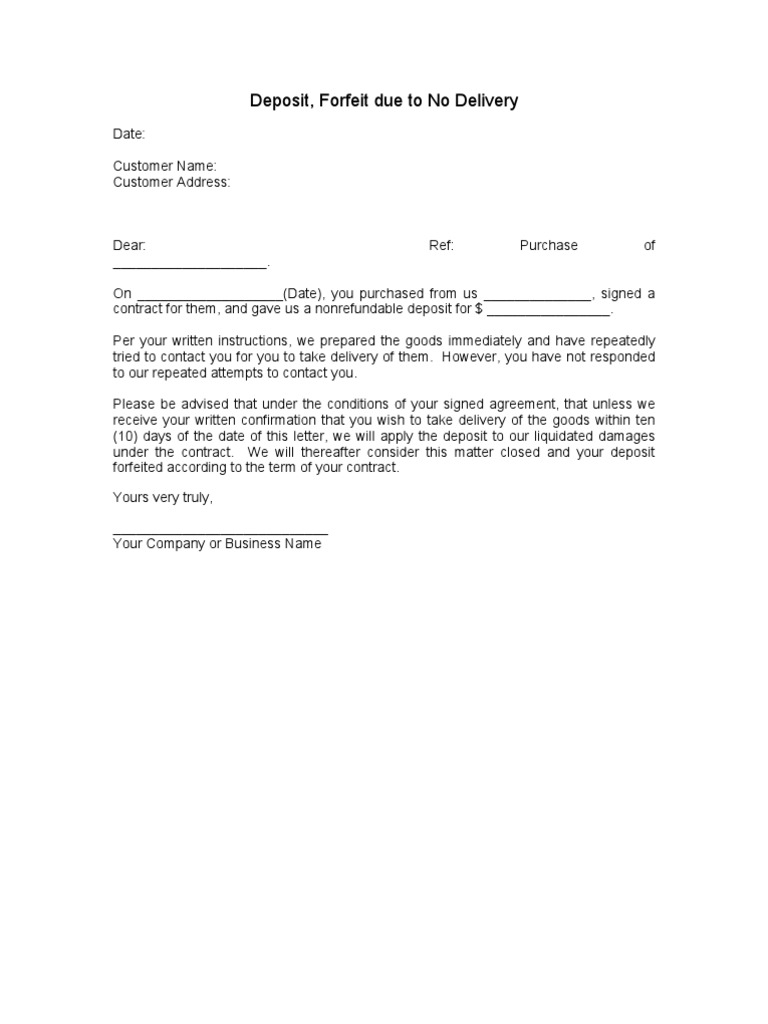 Deposit Forfeiture Notice for No Delivery | PDF | Private Law | Virtue