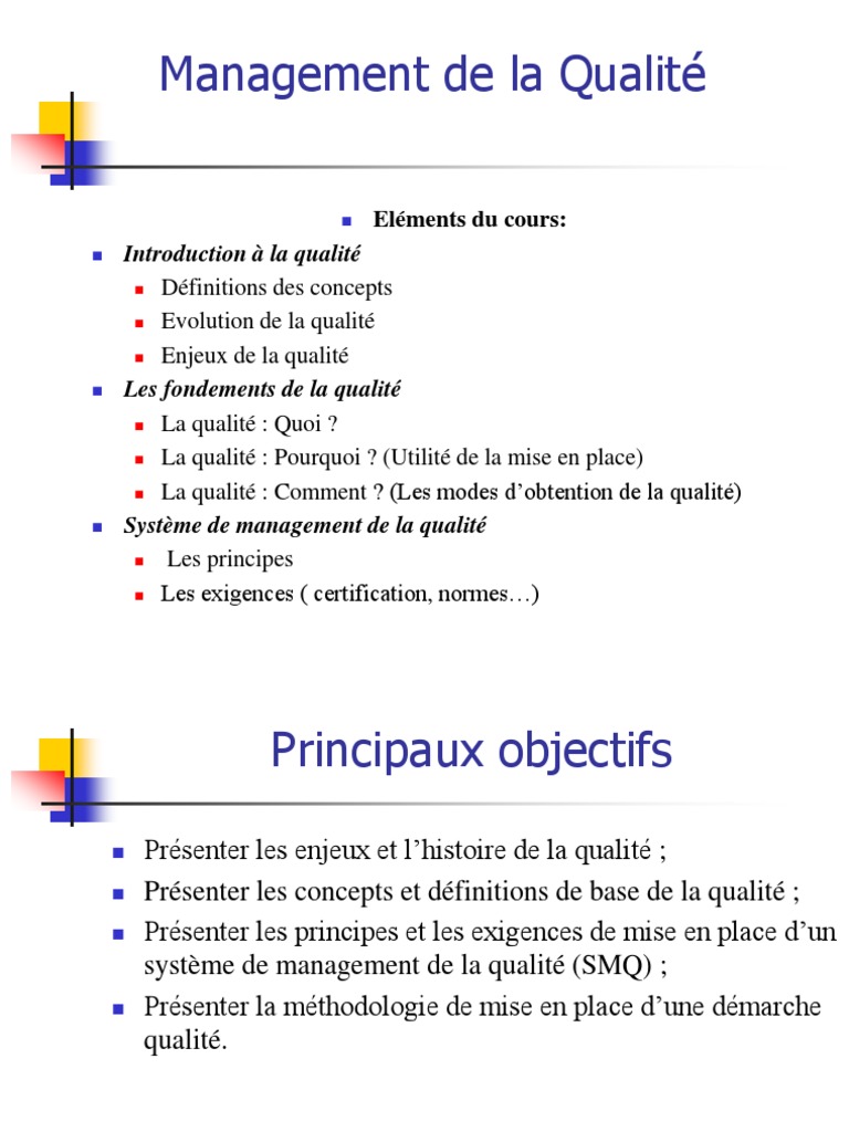 Management de la qualité  Management de la qualité  Système de