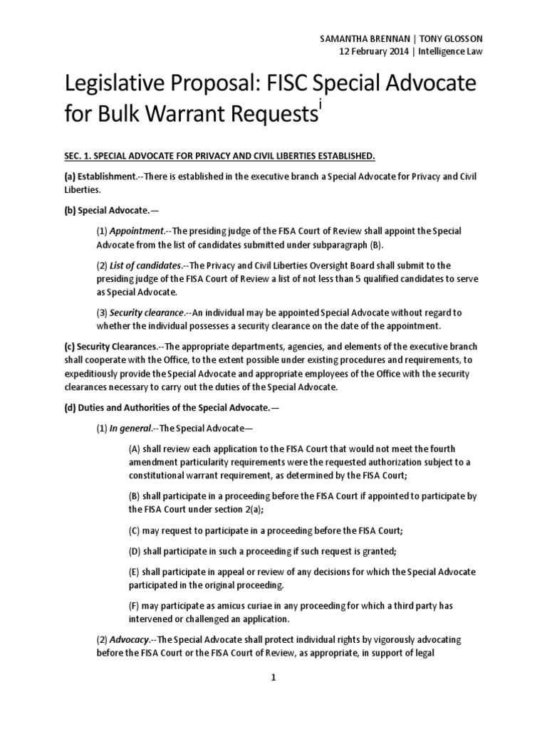 FISC Special Advocate Proposal Overview | PDF | United States Foreign ...