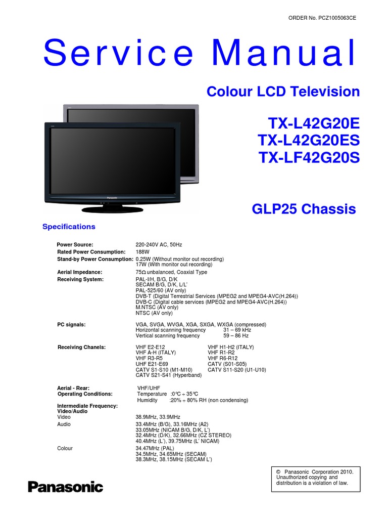 Panasonic TX-l32u2e TX-l42g20e Es TX-lf42g20s Chassis Glp25 Sm |  Electrostatic Discharge | Electrical Engineering