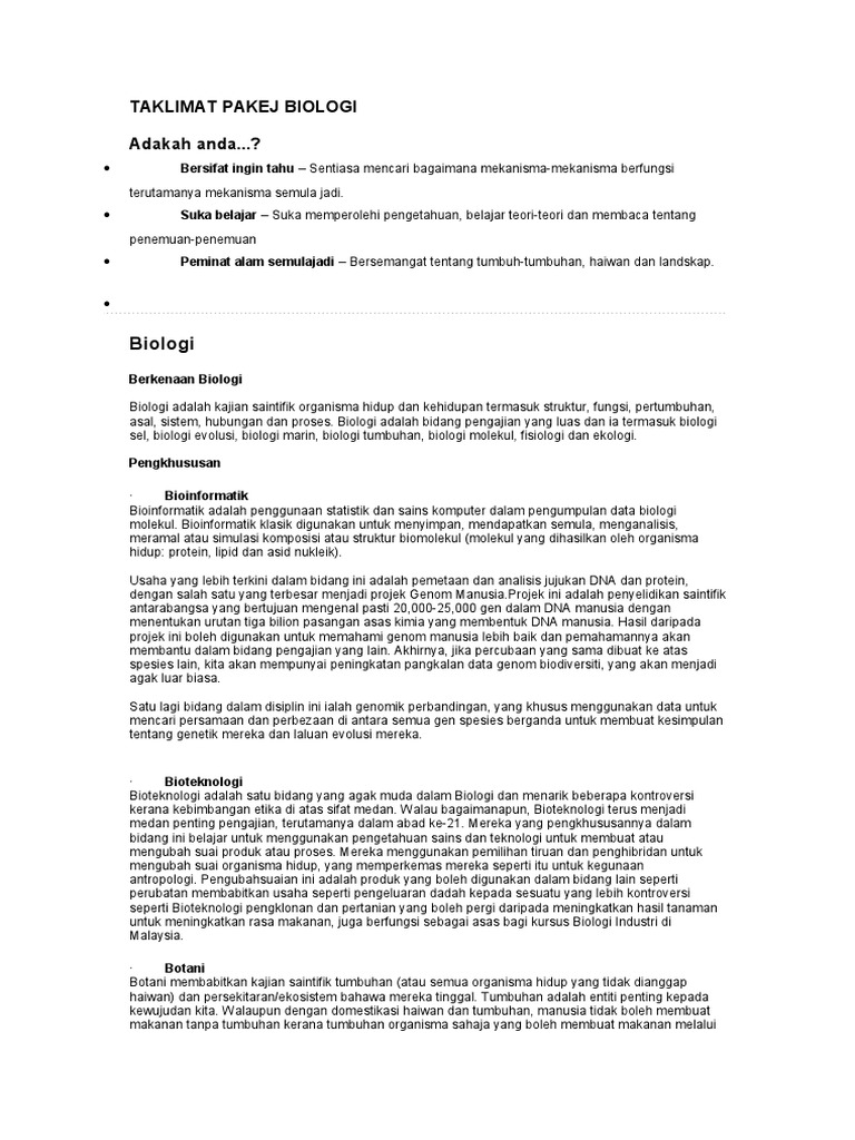 Taklimat Pakej Biologi Pdf