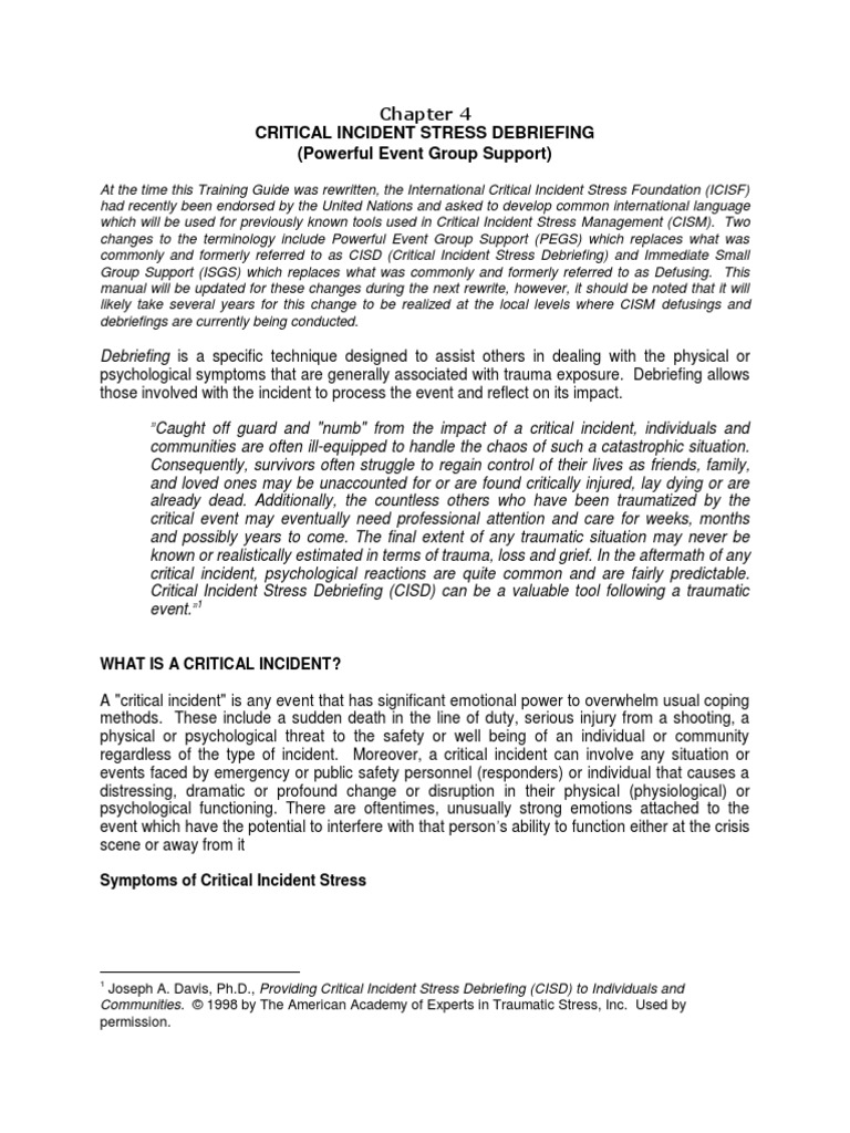 Chapter 4 Critical Incident Stress Debriefing Psychological Trauma