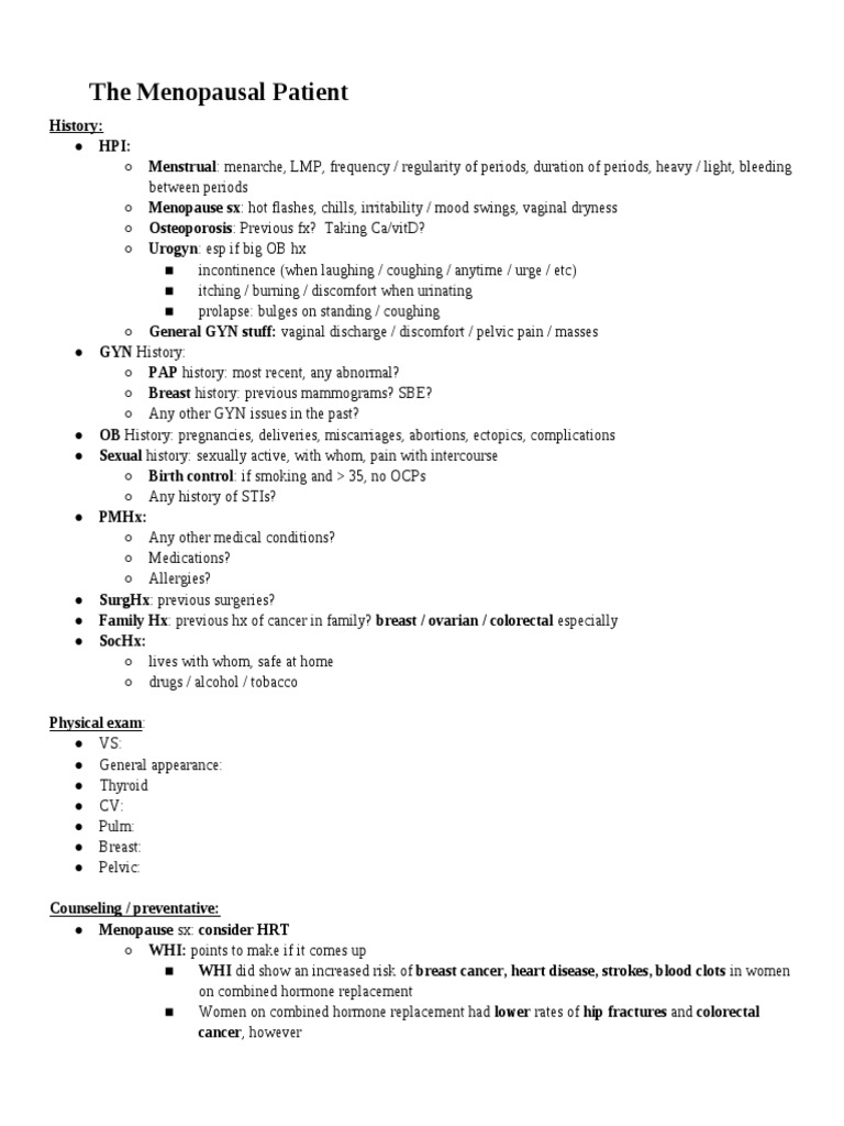 OB-GYN - Standardized Patient Prep | PDF | Menstrual Cycle | Menopause
