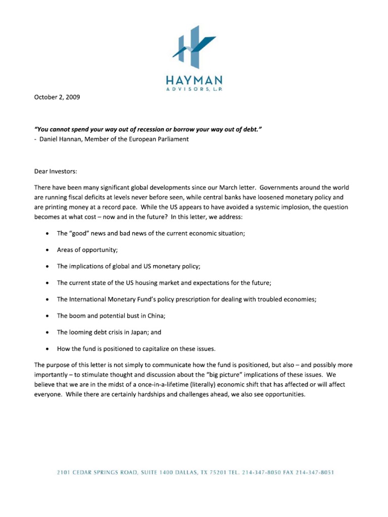 Hayman October Letter