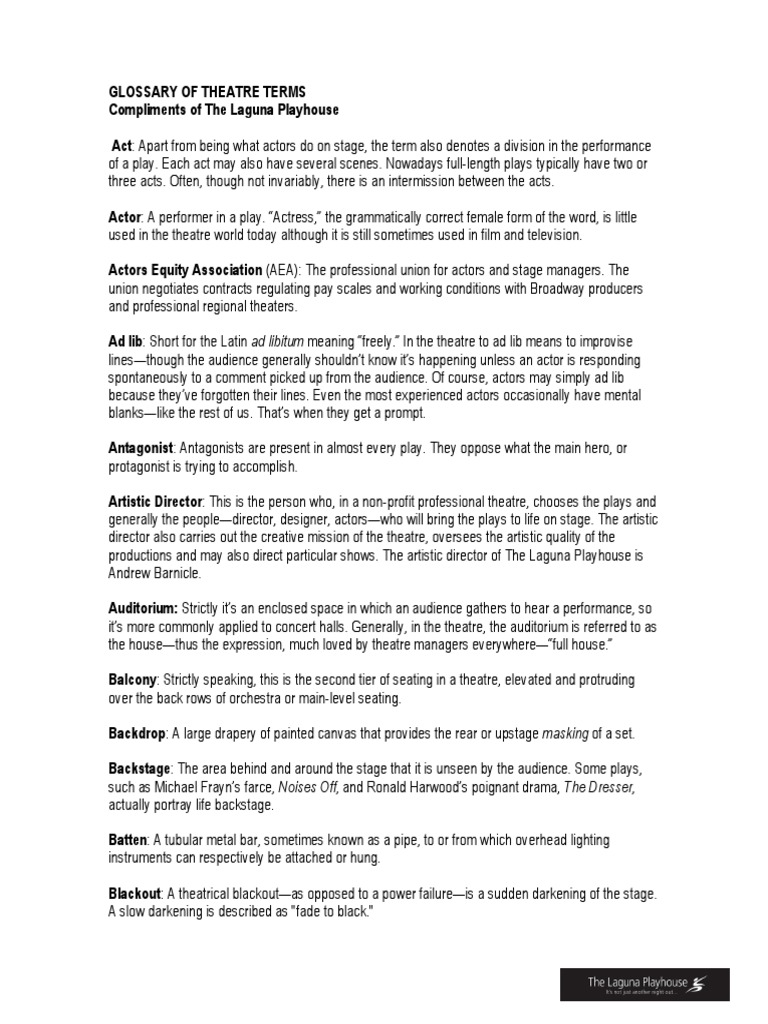 Glossary of Theatre Terms | Theatre | Actor