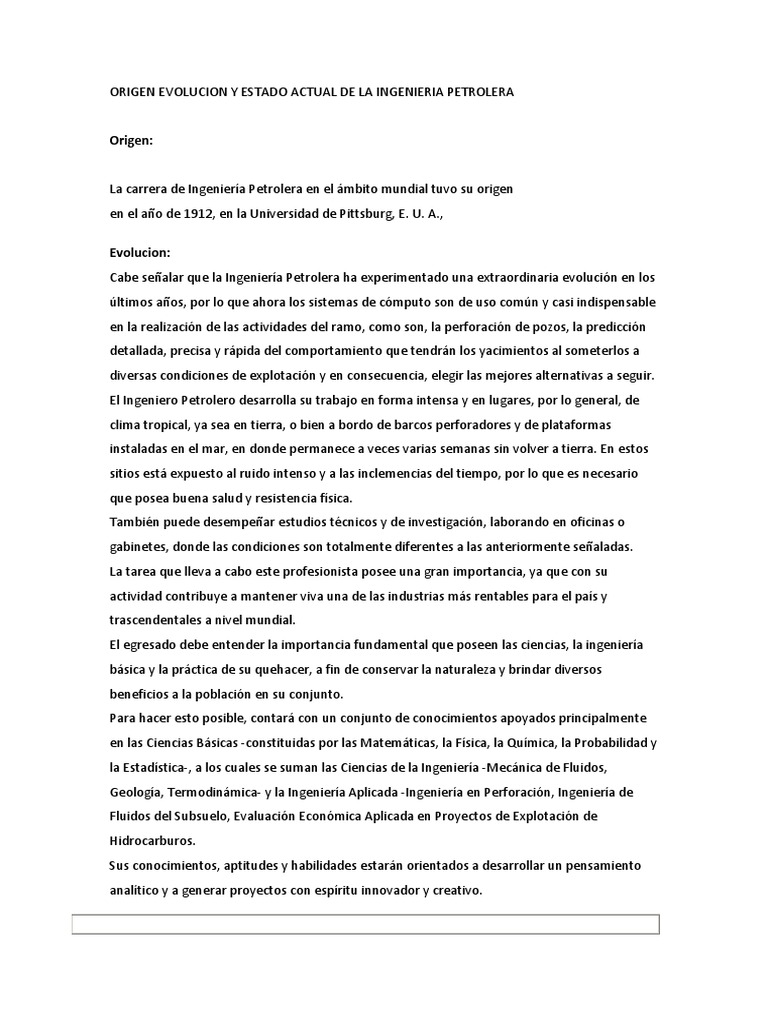 ORIGEN EVOLUCION Y ESTADO ACTUAL DE LA INGENIERIA