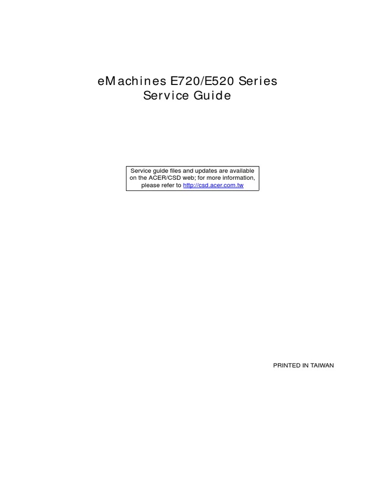 Acer Emachines e520 e720 Service Manual Repair Guide | Cd Rom | Keyboard  Shortcut
