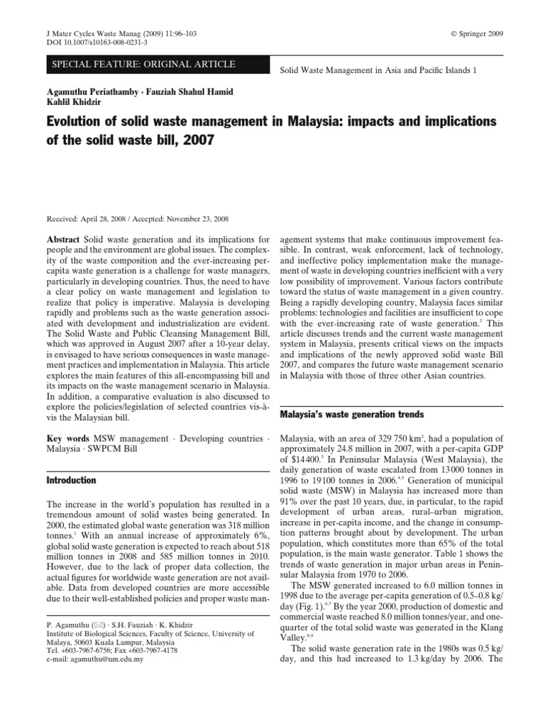 Evolution of Solid Waste Management in Malaysia Impacts and ...