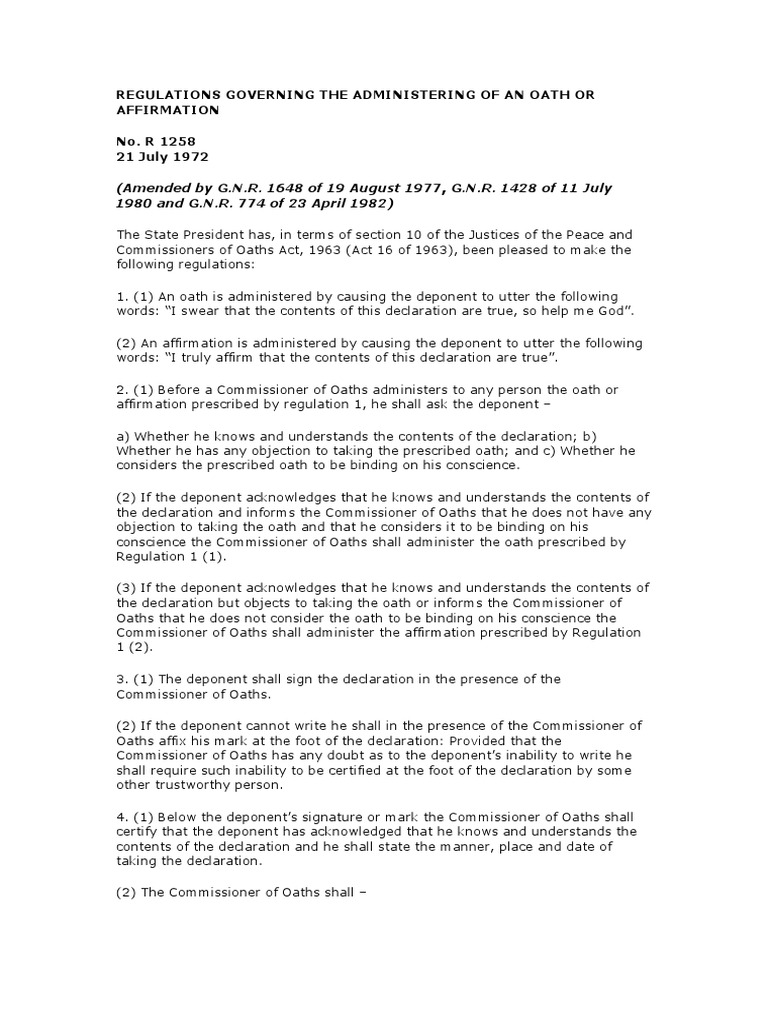Rules & Regulations of a Commissioner of Oaths Oath Notary Public