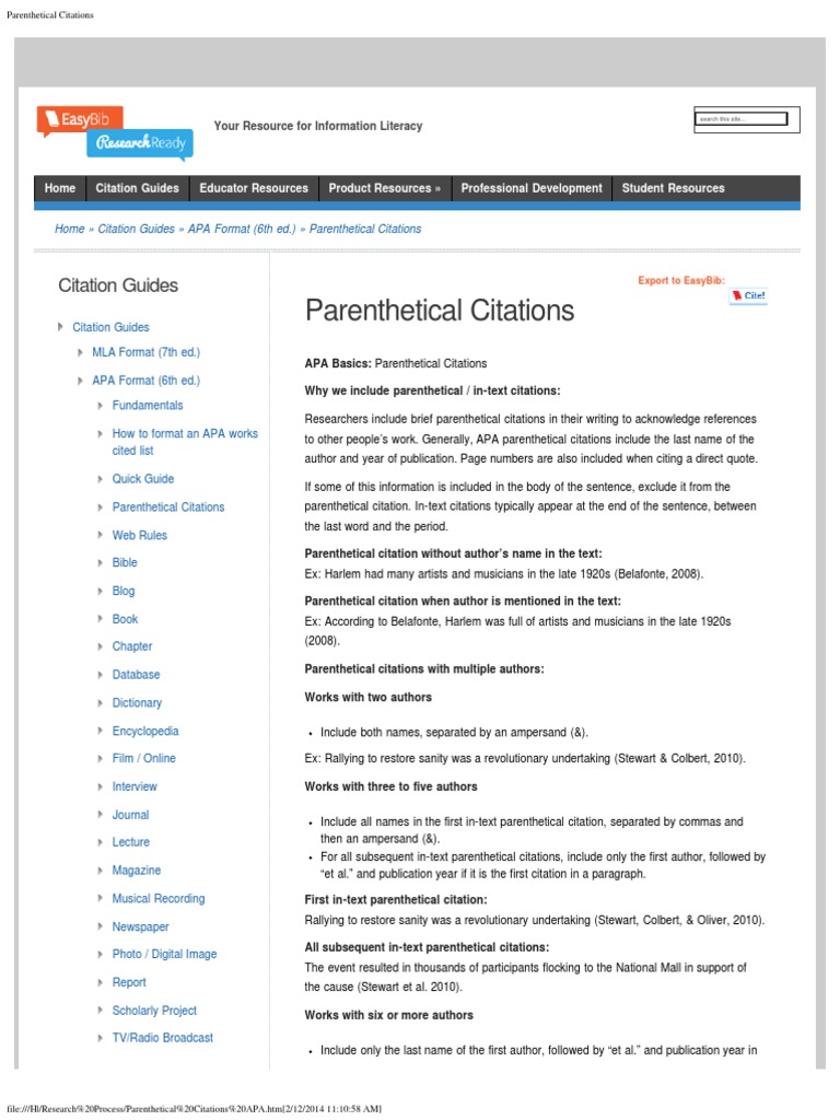 Parenthetical Citations Apa Citation Apa Style