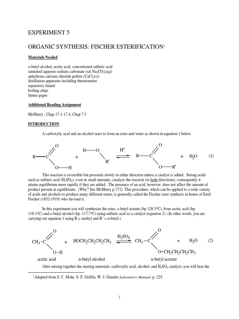 Fischer Esterification of n-Butyl Acetate | PDF | Ester | Distillation