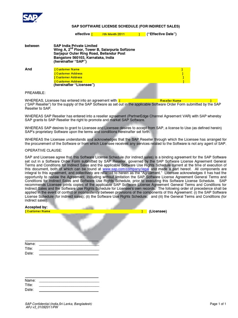 SAP Software License Schedule | PDF | License | Sap Se