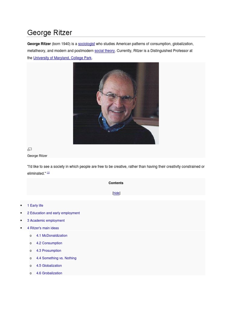 George Ritzer | Sociology | Philosophical Science