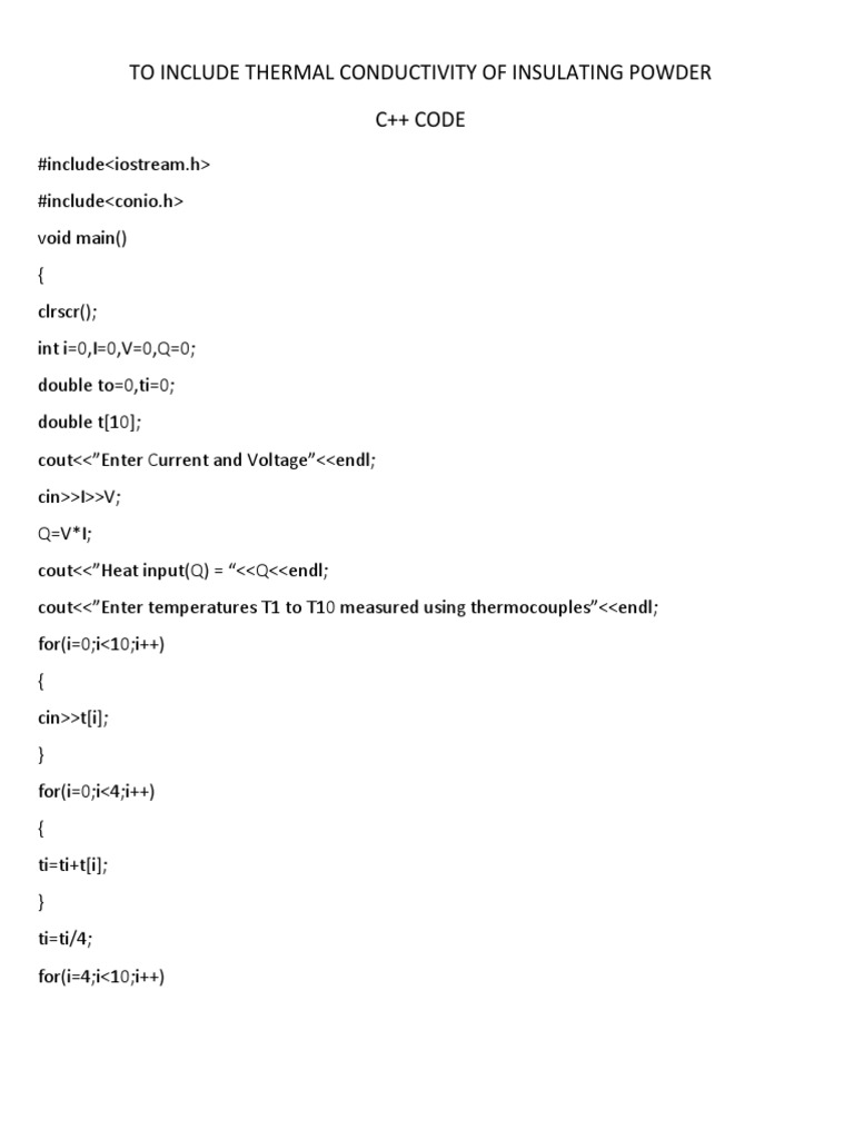 To Include Thermal Conductivity of Insulating Powder C++ Code | PDF