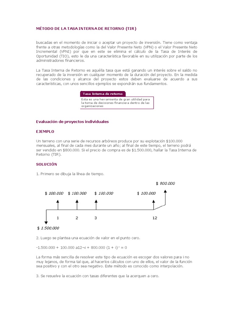 Cálculo de la Tasa Interna de Retorno | PDF | Tasa interna de retorno ...