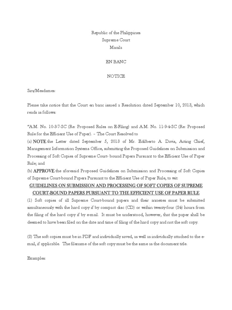 AM 1037 Rules on EFiling (Efficient Paper Rule) Supreme Court Of