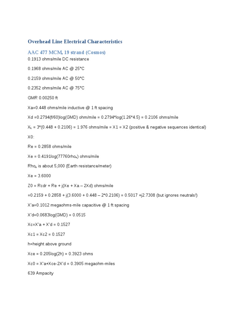 Overhead Line Cable Electrical Specs | PDF | Electricity | Electrical ...