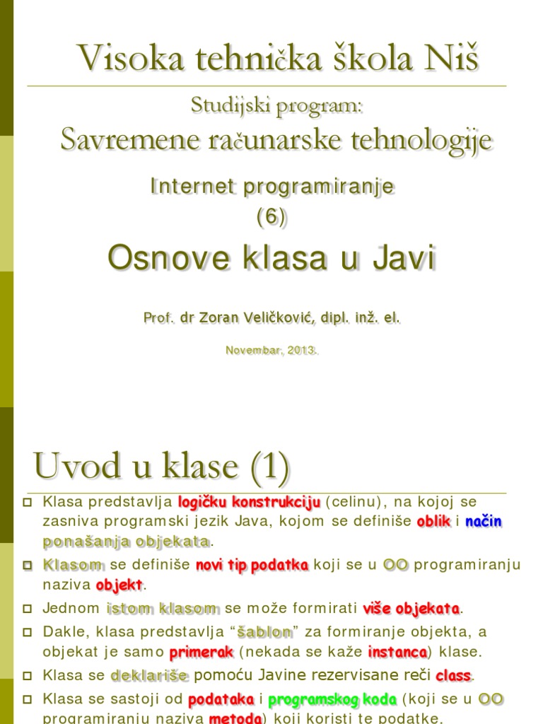 6 Osnove Klasa U Javi | PDF