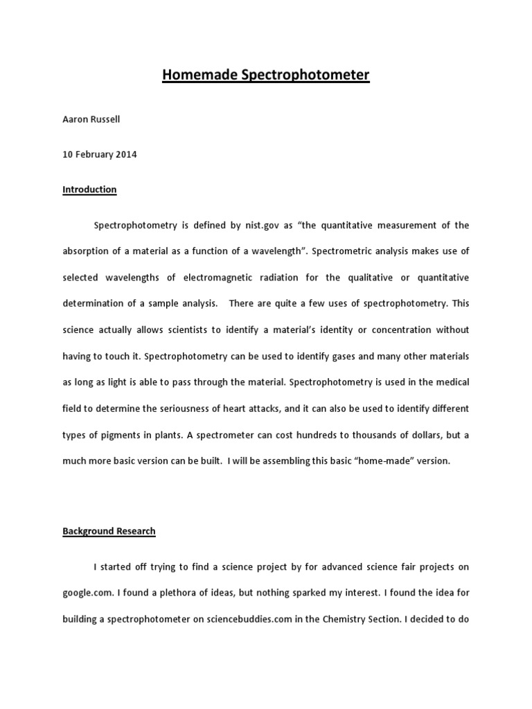 Science Fair Report Spectrophotometry Absorbance