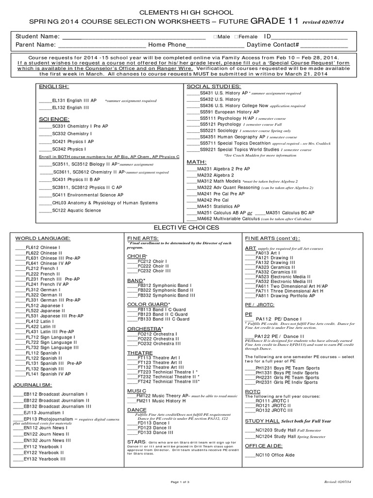Clements High School 2014 Course Selection | PDF | Fine Art | Secondary ...