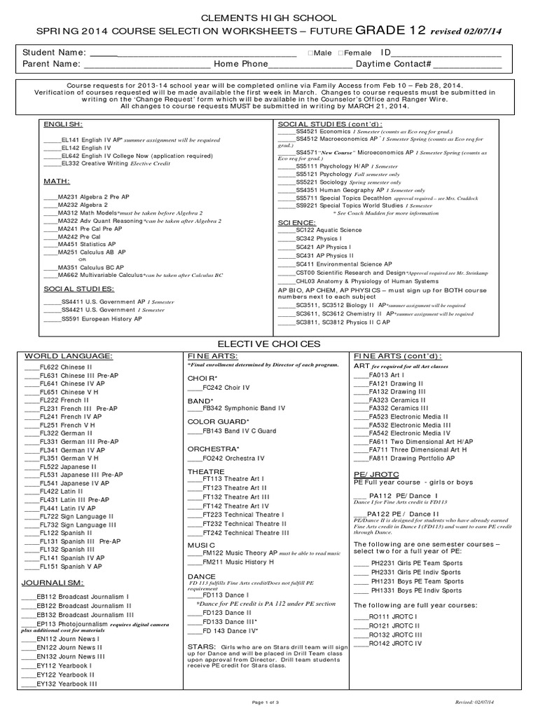 Clements High School 2014 Course Selection | PDF | Educational ...