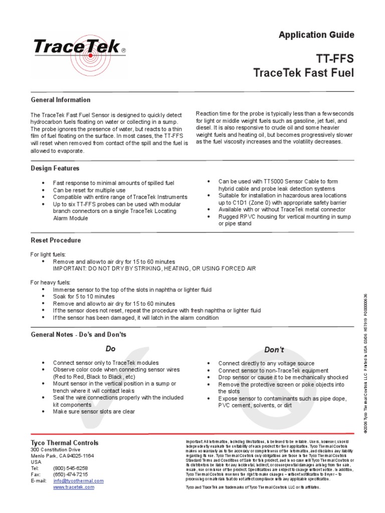 TraceTek Fast Fuel Sensor Guide | PDF | Fuels | Petroleum