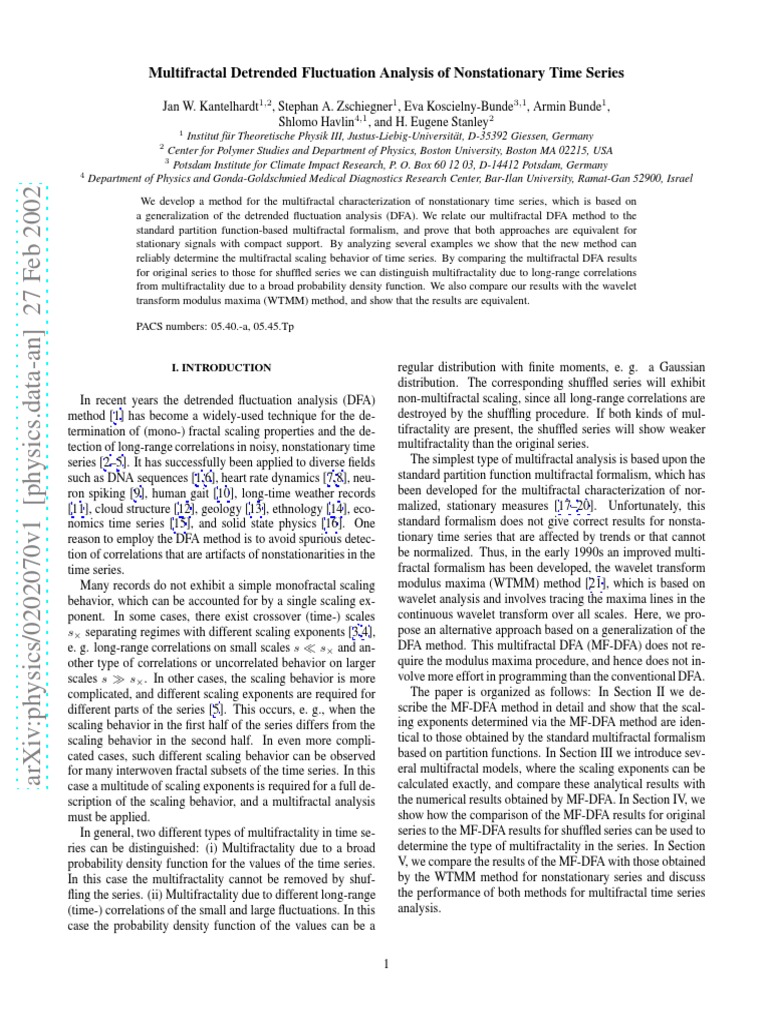 Multifractal DFA for Time Series Analysis | PDF | Power Law ...
