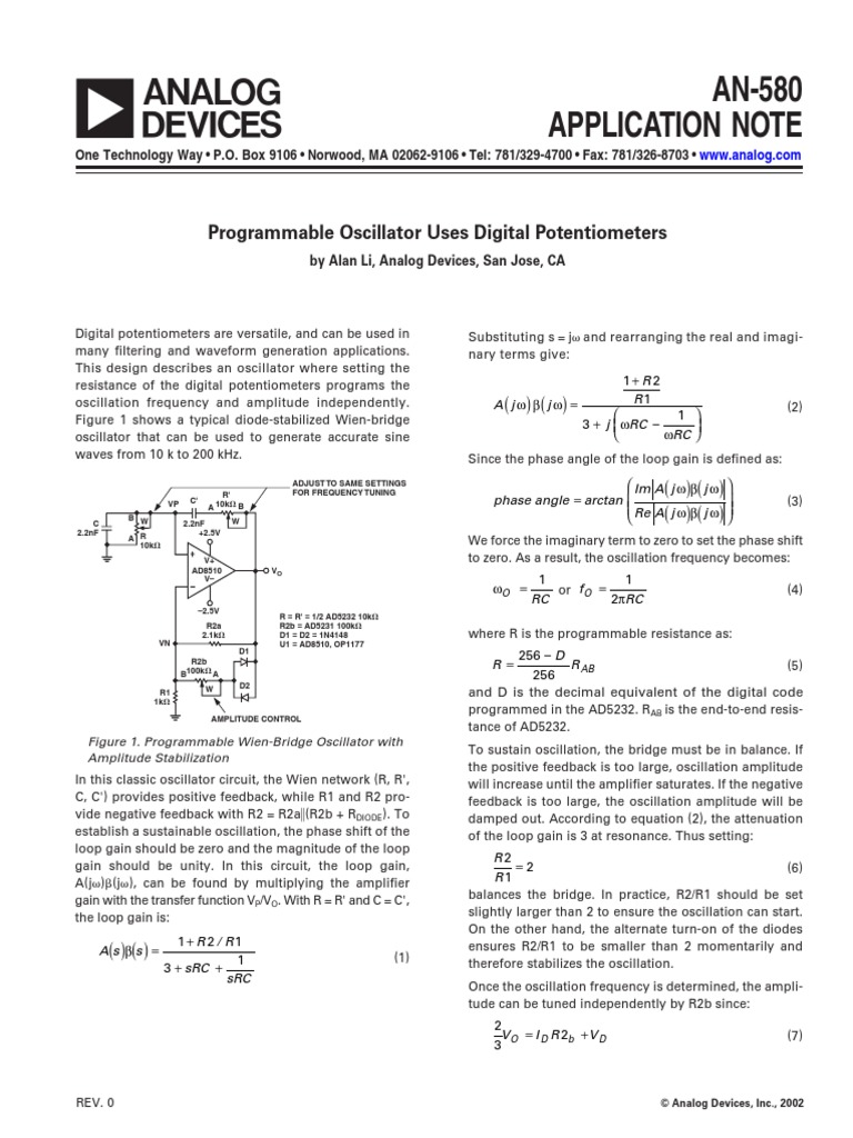 AN580 Application Note Programmable Oscillator Uses Digital