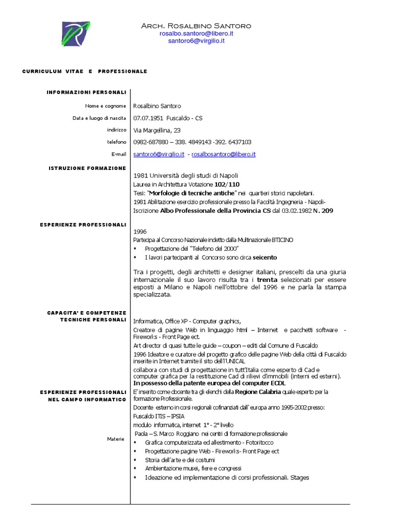 Curriculum Vitae Rosalbino Santoro PDF